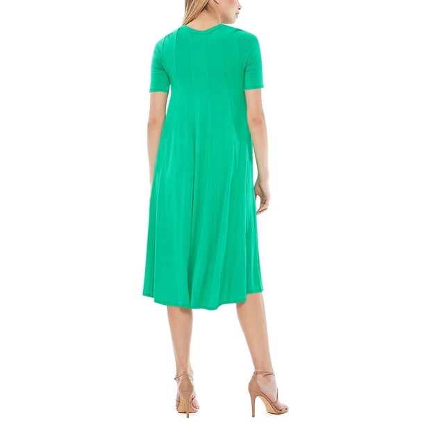 Moa Collection Women's A-Line Short Sleeve Loose Fit Jersey Knit Solid Midi Maternity Dress S-3xl, Green