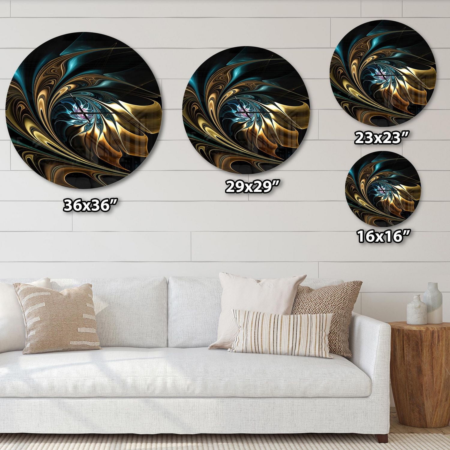 Designart Fleur fractale bleu marron en noir horloge murale