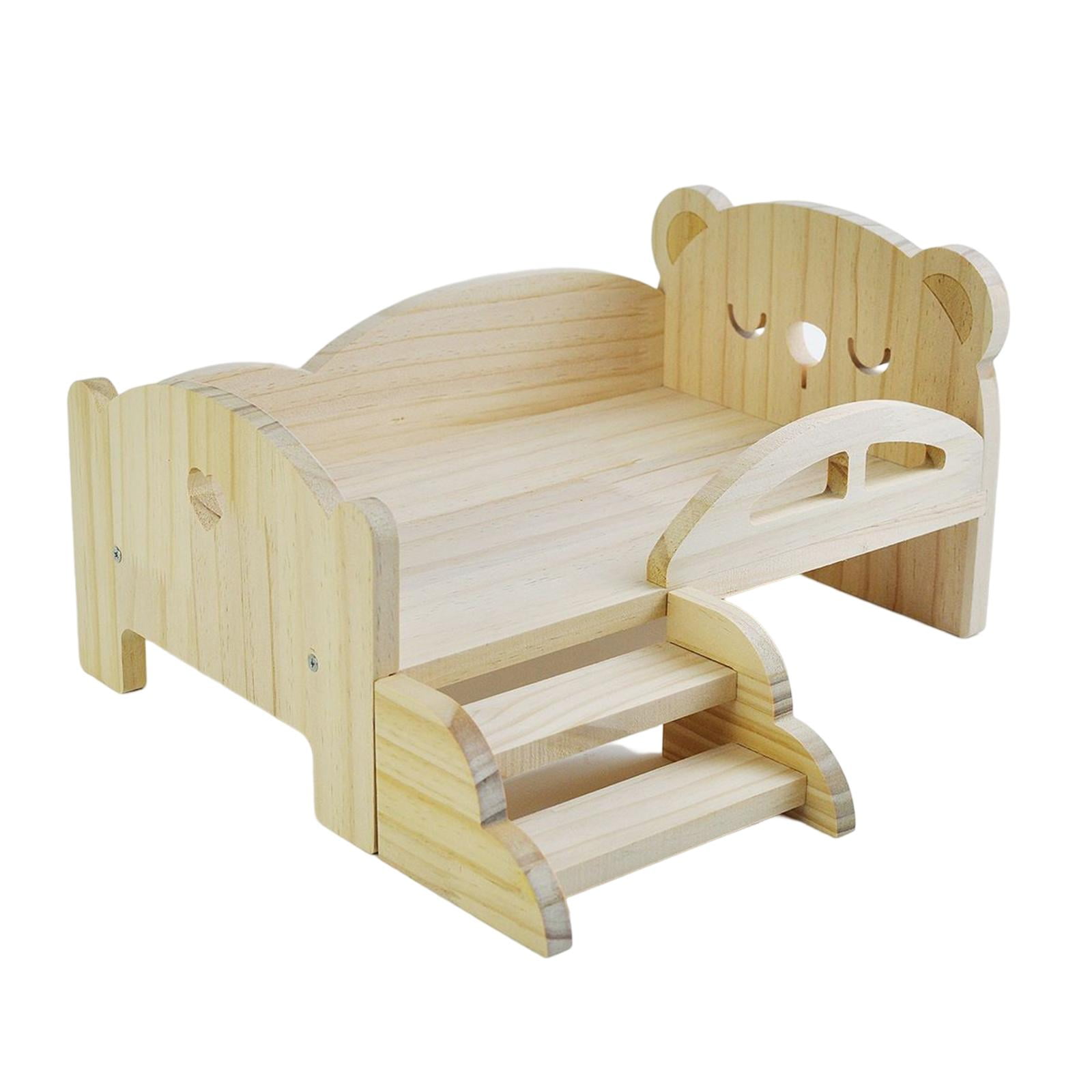 Doll Miniature Bed, Dollhouse Fashion Modern Wooden Bed Furniture with