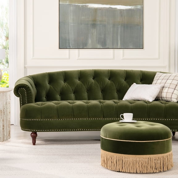 Miekor Furniture La Rosa Victorian Chesterfield Tufted Sofa, Olive Green Performance Velvet 88313