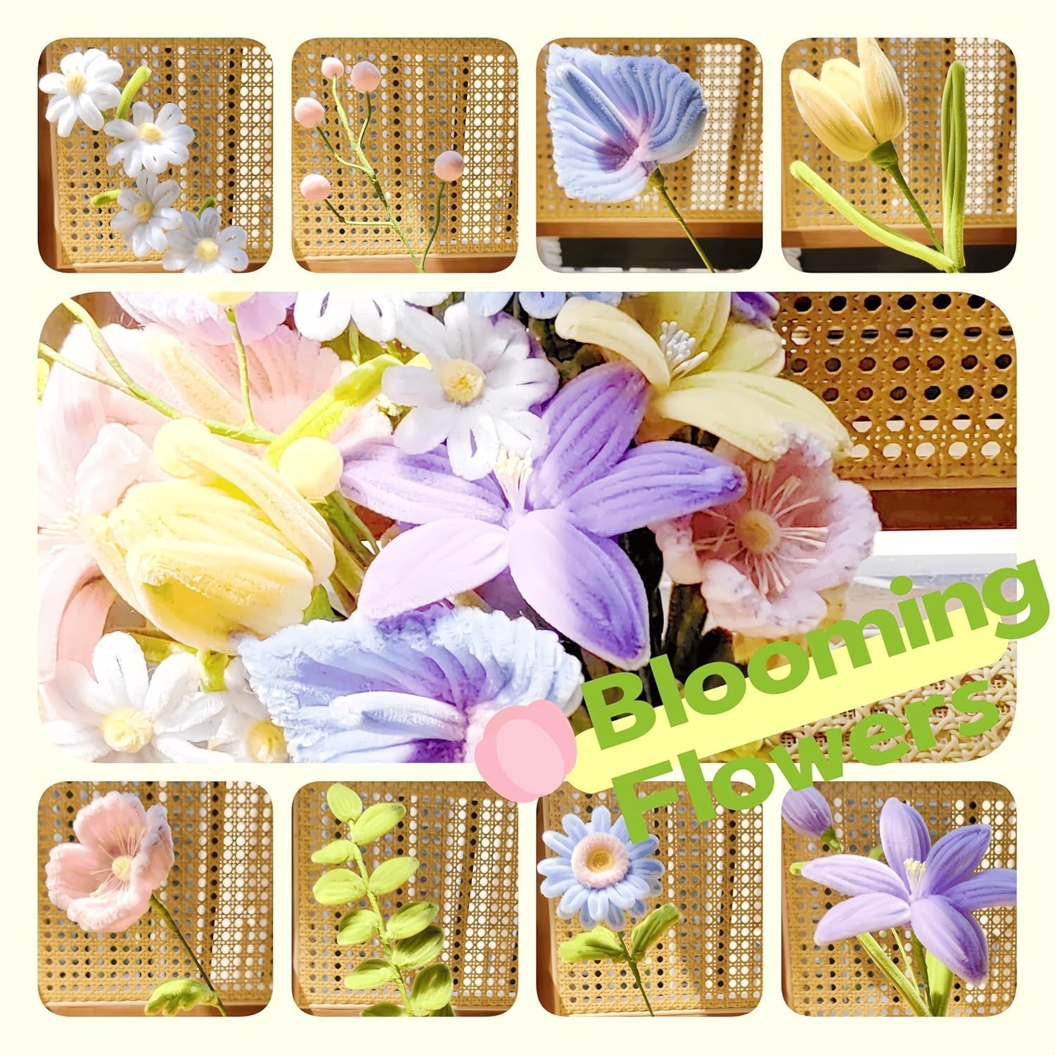 500 Pcs Pipe Cleaner Flower kit with tutoria, Pipe Cleaners Craft(6 Colors), Chenille Stems Flowers Craft kit with 20 pcs Green Floral Wires,Gardening Tape, Stamen(2 Colors), Pearl Beads, Pompoms