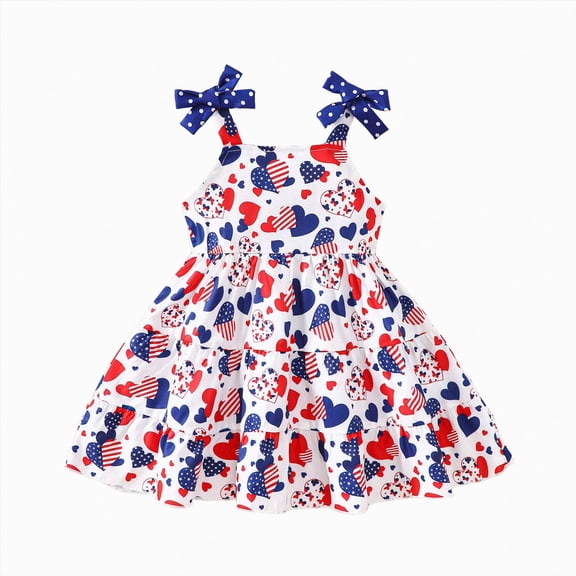Leey-World Girls July 4th Dress Toddler Girls 4th of July Dress Embroidery USA Flag Smocked Dresses Memorial Day Outfit Baby Girl Patriotic Clothes,Size 7-8 Years