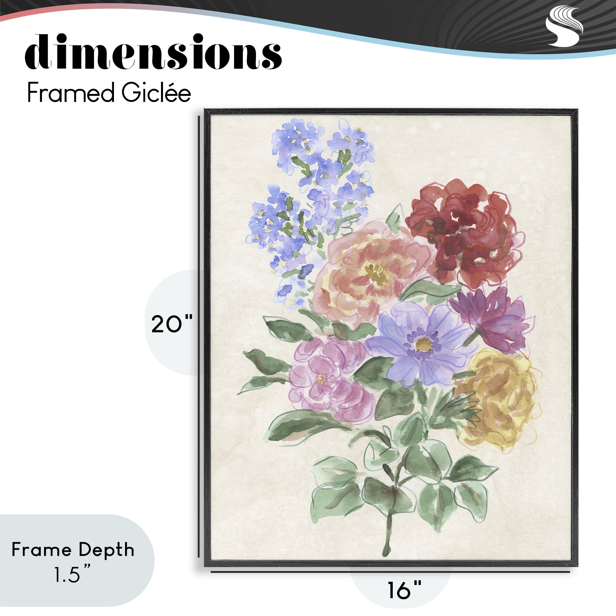 Stupell Industries Mixed Blooms on Parchment Black Framed Giclee Art, design by June Erica Vess