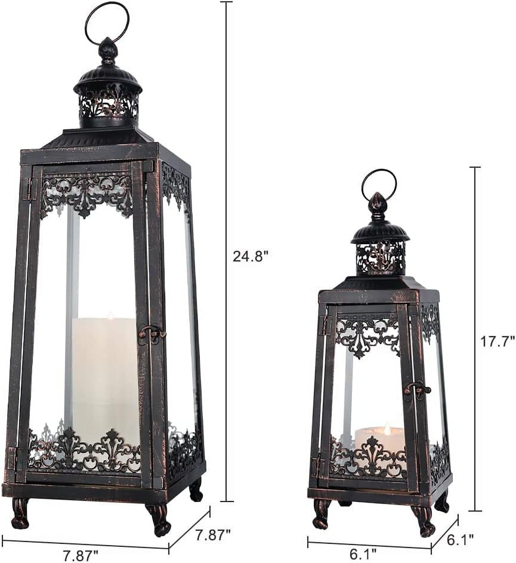 2Pack Extra Large Outdoor Lanterns, 25" Black Flameless Candle Holders Decorative for Patio, Metal Frame with Glass, Vintage Farmhouse Front Porch Decor, Garden, Pathway, Balcony, Yard Decor