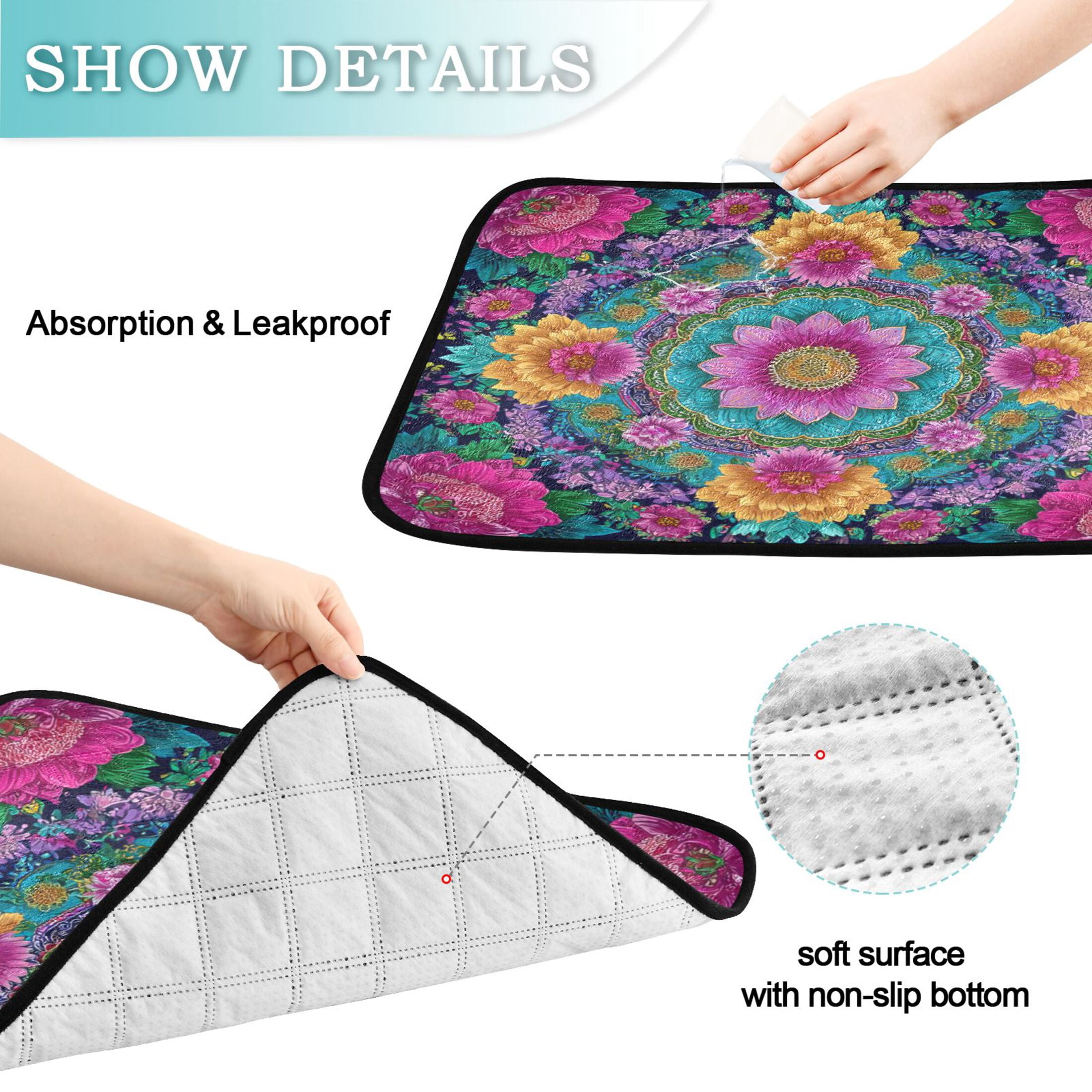 Washable Pet Pee Pads with Super Absorbent Reusable Training Pads for Dogs & Cats Colorful Delicate Floral