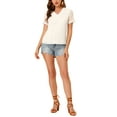 thumbnail image 2 of INSPIRE CHIC Women's Casual V Neck Short Sleeve Semi Sheer Swiss Dots Blouse Top XS White, 2 of 6