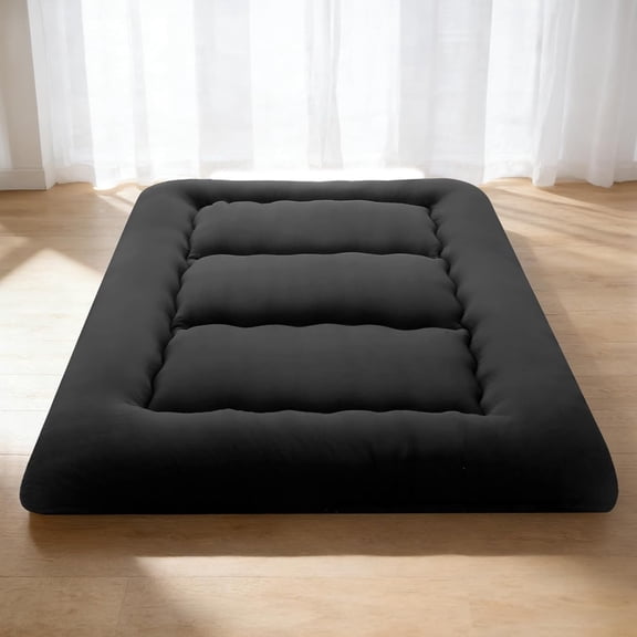LiteHaven  Japanese Floor Mattress Twin Size, Futon Mattress Foldable with Removable Washable Cover, Portable Roll Up Tatami Mat for Kids Room, Dorm, Sleepovers and Solo Sleeper Black twin