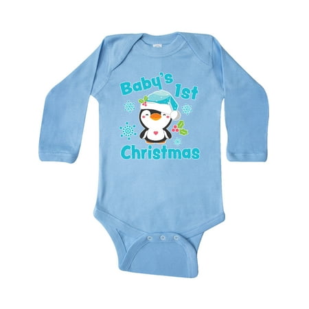 

Inktastic Baby s 1st Christmas with Cute Penguin and Snowflakes Gift Baby Boy or Baby Girl Long Sleeve Bodysuit