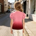 thumbnail image 4 of Ohufall T Shirts for Toddler Girl Gradient Color Puff Sleeve Tee Round Neck Short Sleeve Top for Children 4-15T, 4 of 4