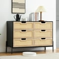 thumbnail image 1 of GarveeHome Commode Double à 6 Tiroirs en Rotin Naturel, Commode en Bois, Armoire de Rangement Style Ferme avec Pattes en Métal Solides, Unité de Rangement Moderne pour Chambre, Salon, Entrée, Noir+chêne, 1 of 7