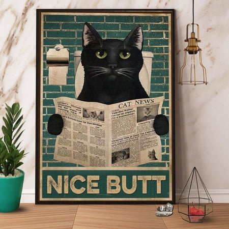 Black Cat Nice Butt Love Cat Funny Bathroom Vintage Vertical Paper Poster No Frame Wrapped Wall Decor 11 x 17 Inch Poster