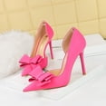 thumbnail image 2 of Zapatos de tacón alto clásicos para mujer, de moda, dulces, súper sexys, de boca baja, con punta lateral hueca, con lazo, para novia, 2 of 4