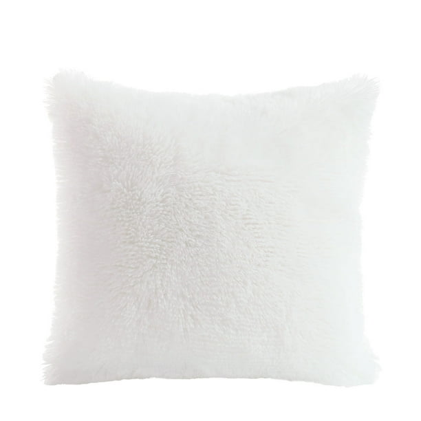Unique Bargains Shaggy Decorative Throw Pillow Cover White 18" x 18