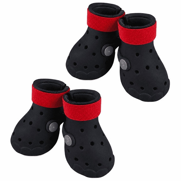 4 Pcs Dog Shoes, Soft Sole Paw Protector Dogs Sandals, Breathable Summer Dog Boots with Holes, Easy to Clean, Black, L