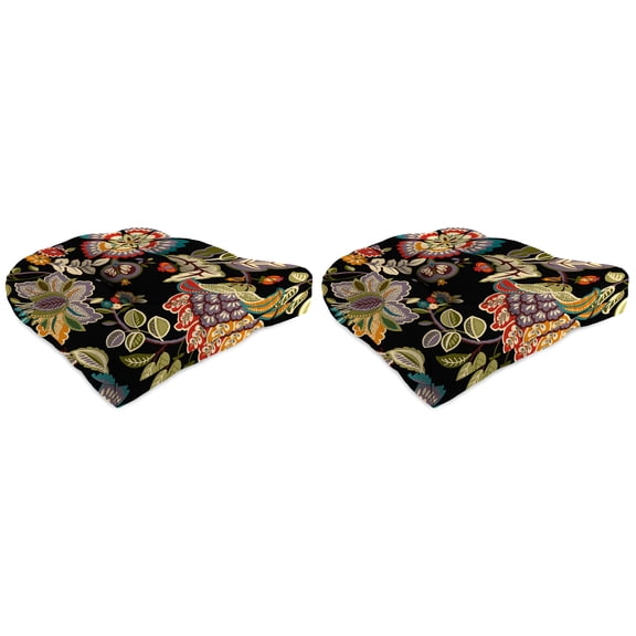 Jordan Manufacturing 19" x 19" Telfair Midnight Multicolor Paisley Square Tufted Outdoor Wicker Seat Cushion with Rounded Back Corners (2 Pack)