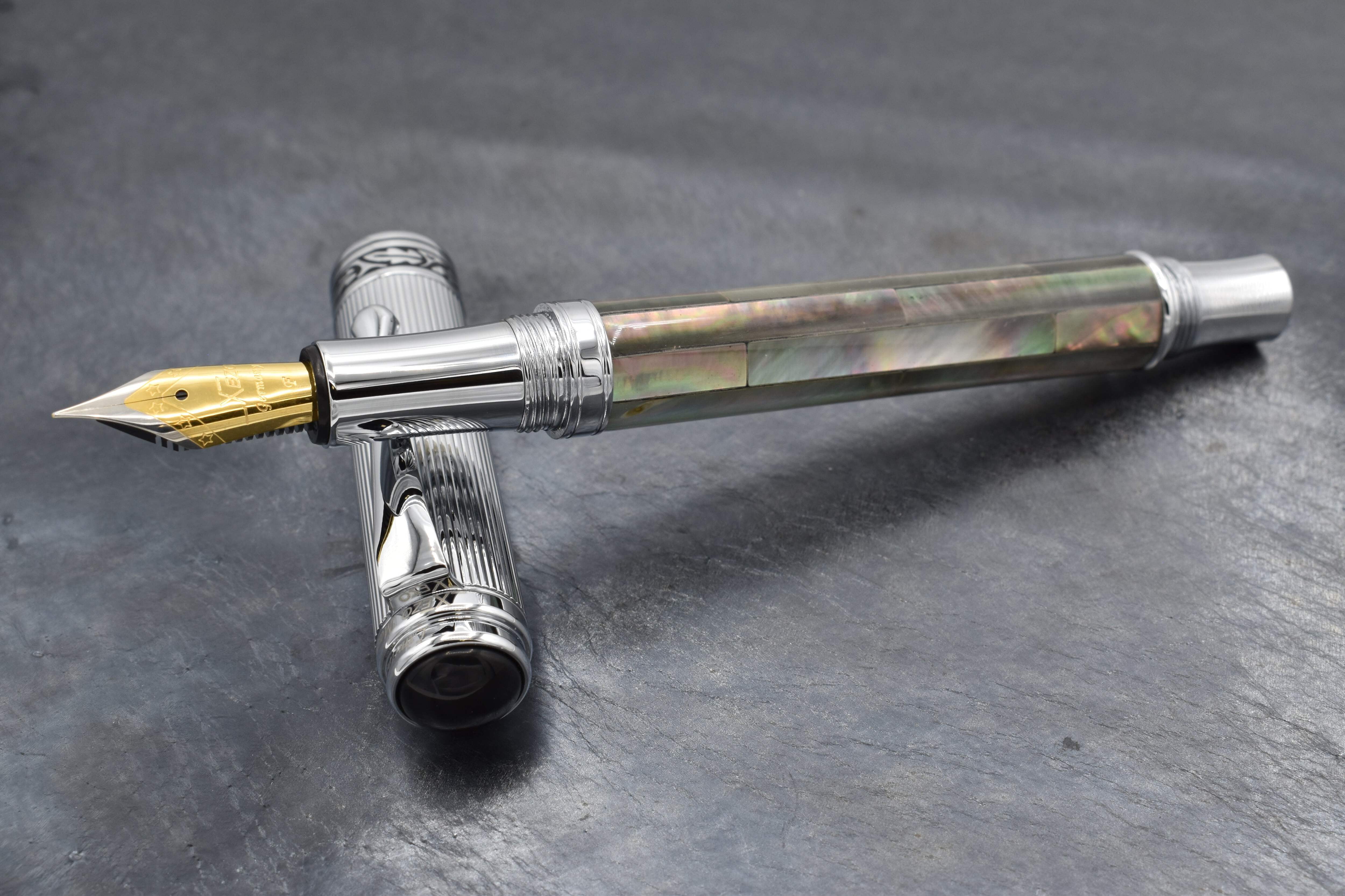 Xezo Xezo Maestro® Black Mother of Pearl Fountain Pen (Fine Nib) - Chrome Plated