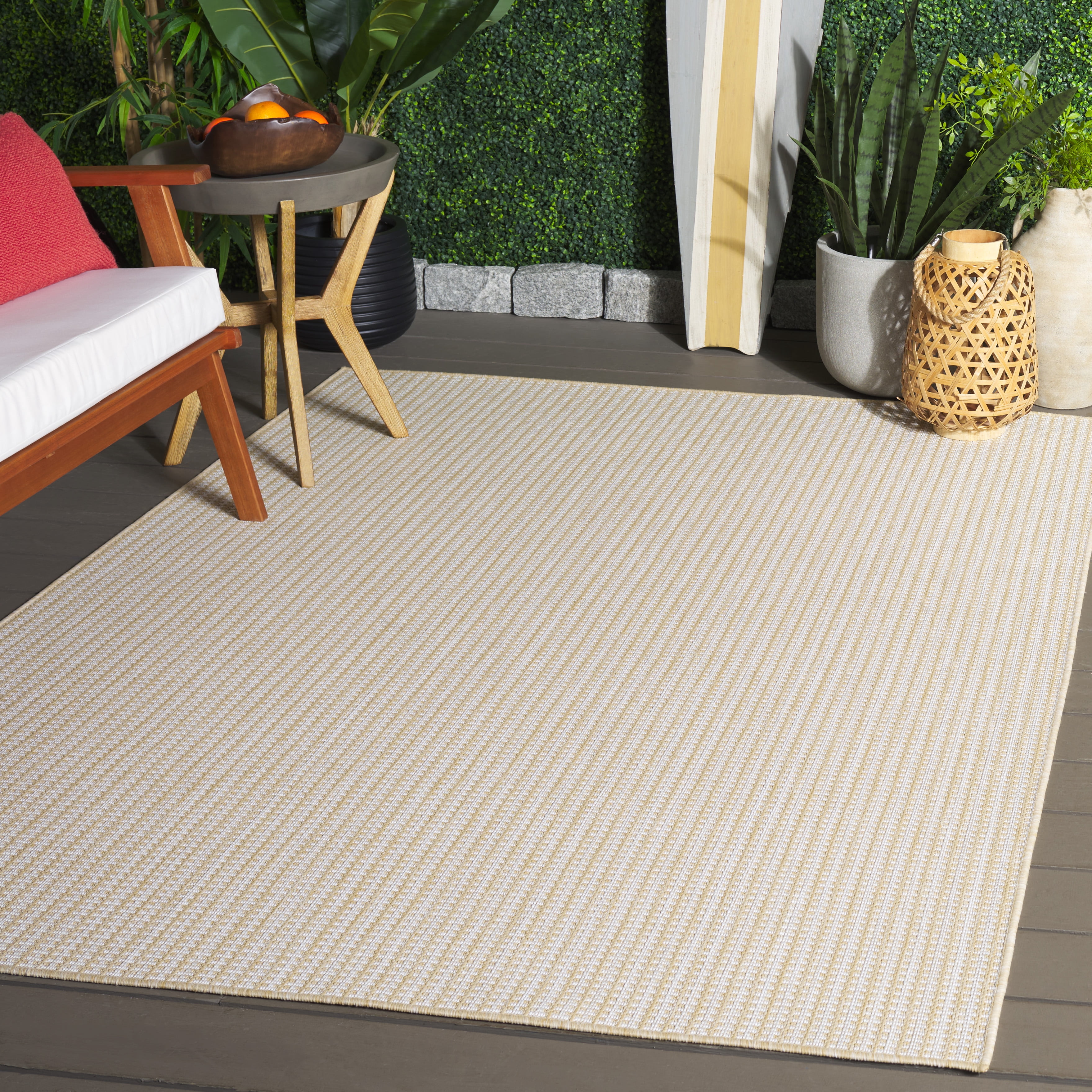 SAFAVIEH Terrace Eadaoin Geometric Indoor/Outdoor Area Rug, Beige/Ivory, 6'7" x 6'7" Square