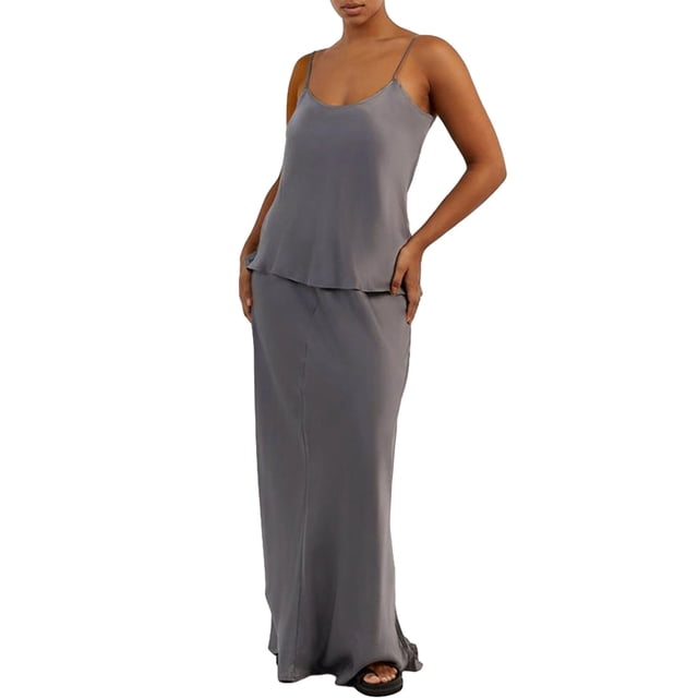 Mialoley Women's 2 Piece Lounge Set Pajama Set Solid Color Cami Tops Drawstring Wide Leg Pants Sleepwear Sets