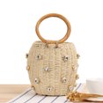 thumbnail image 2 of Bolsos Mano para Mujer Bolso Mano Tejido Paja Con Diamantes Imitación Informal Bolso Playa (beige), 2 of 9