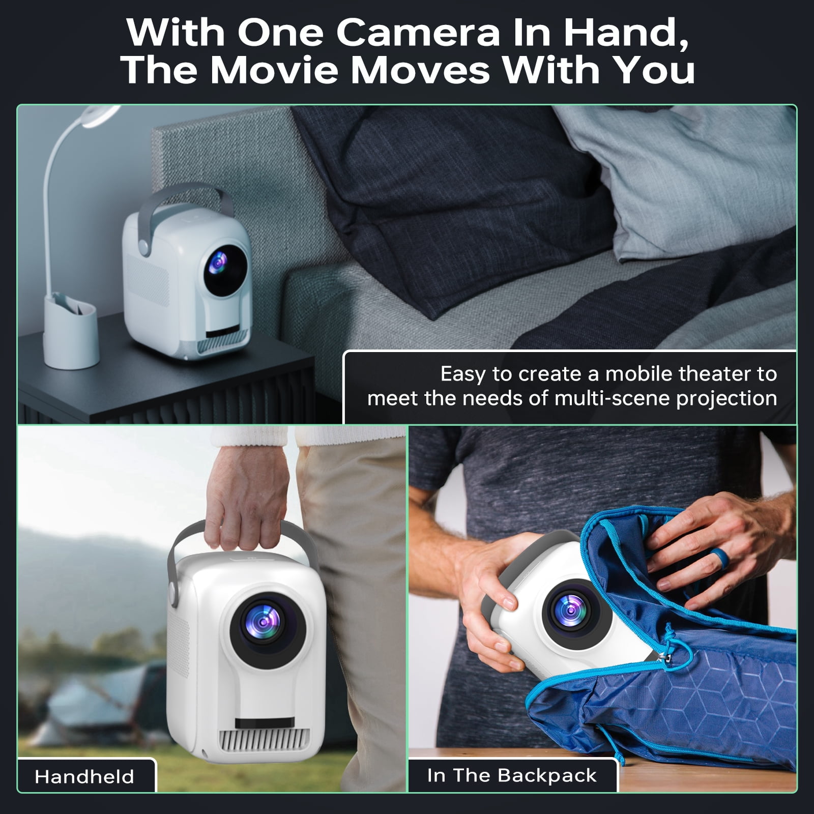 Portable Video Projector with WiFi and Bluetooth,1080P Supported,Electric Focus & Auto Keystone,Home Movie Projector for Bedroom,Wireless 300" Display