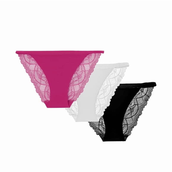 Bikinis Vicky Form para Mujer, Cobertura Media Frente Liso con Encaje Floral Multicolor Talla G 3 piezas