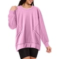 thumbnail image 5 of Sokhug Womens Round Neck Sweatshirt Long Sleeve Loose Pullover Tops Casual Comfort with Side Pocket Solid Color Fashion Sweatshirt Tops, 5 of 6