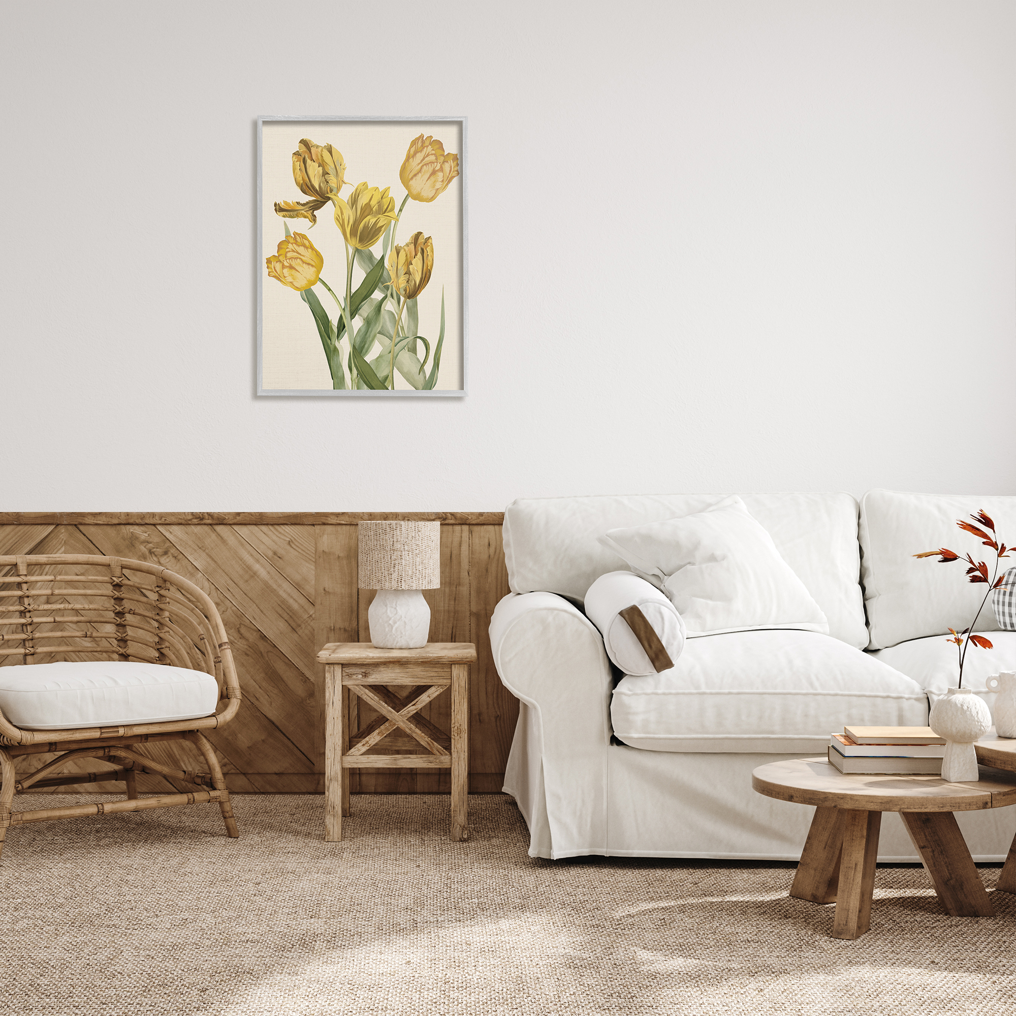 Stupell Industries Antique Yellow Tulips Botanical & Floral Painting Gray Framed Art Print Wall Art, 24 x 30
