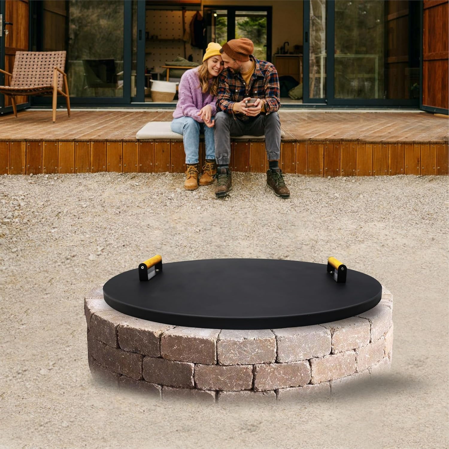 FEBTECH 31 inch Round Fire Pit Cover with Heat Resistant Coating Perfect for Fire Pit Inside up to 29 Inches