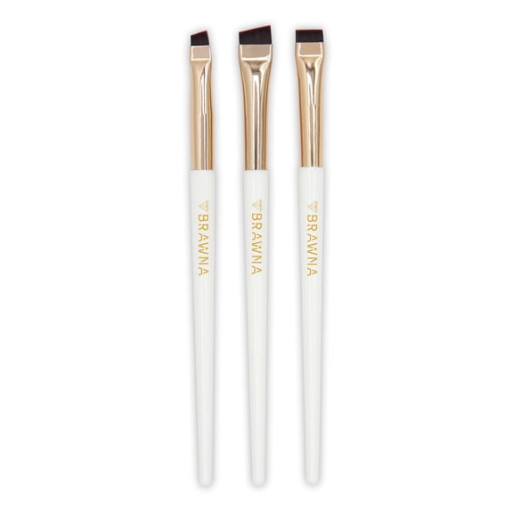 BRAWNA Eyebrow Brush Set - 3 Pcs Angled Precision Eyeliner Makeup Brushes - Brow & Lip Mapping - Concealer Flat Brush - Powder, Cream, Pomade, Paste
