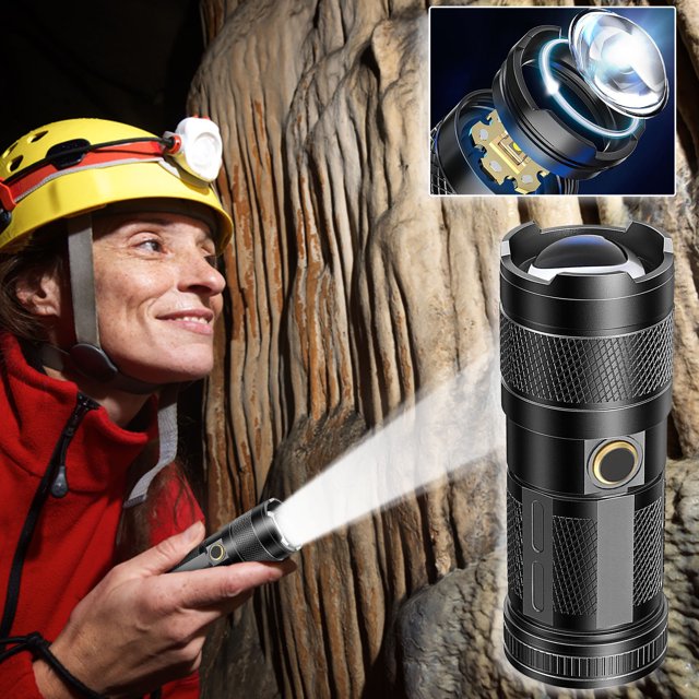 Fiudx Linterna Led, Batería Externa Recargable, Luz Brillante de Largo Alcance, Carga Rápida Tipo C, Multifunción para Exteriores, Disipación de Calor, Foco Ajustable, Batería de 1200 Mah, Tamaño de