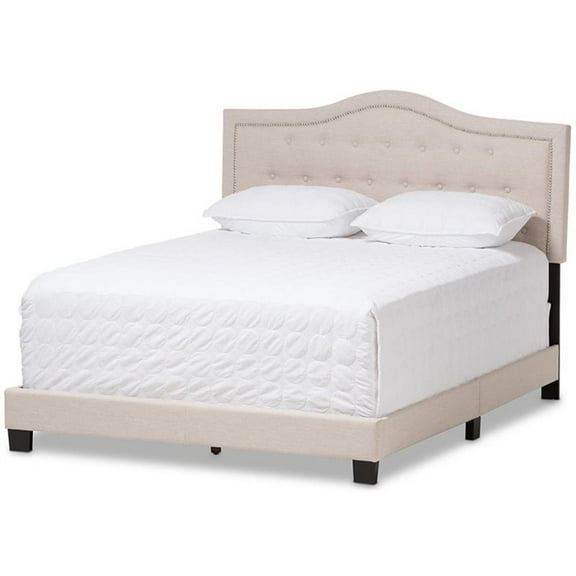 Baxton Studio Emerson Tufted Queen Low Profile Bed in Light Beige