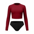 thumbnail image 5 of MGDXOX Women's 2 Piece Long Sleeve Rash Guard Swimsuit UPF 50+ Cropped Rashguard Top with High Waisted Bottom Athletic Swimwear for Surfing Diving Red XL, 5 of 6