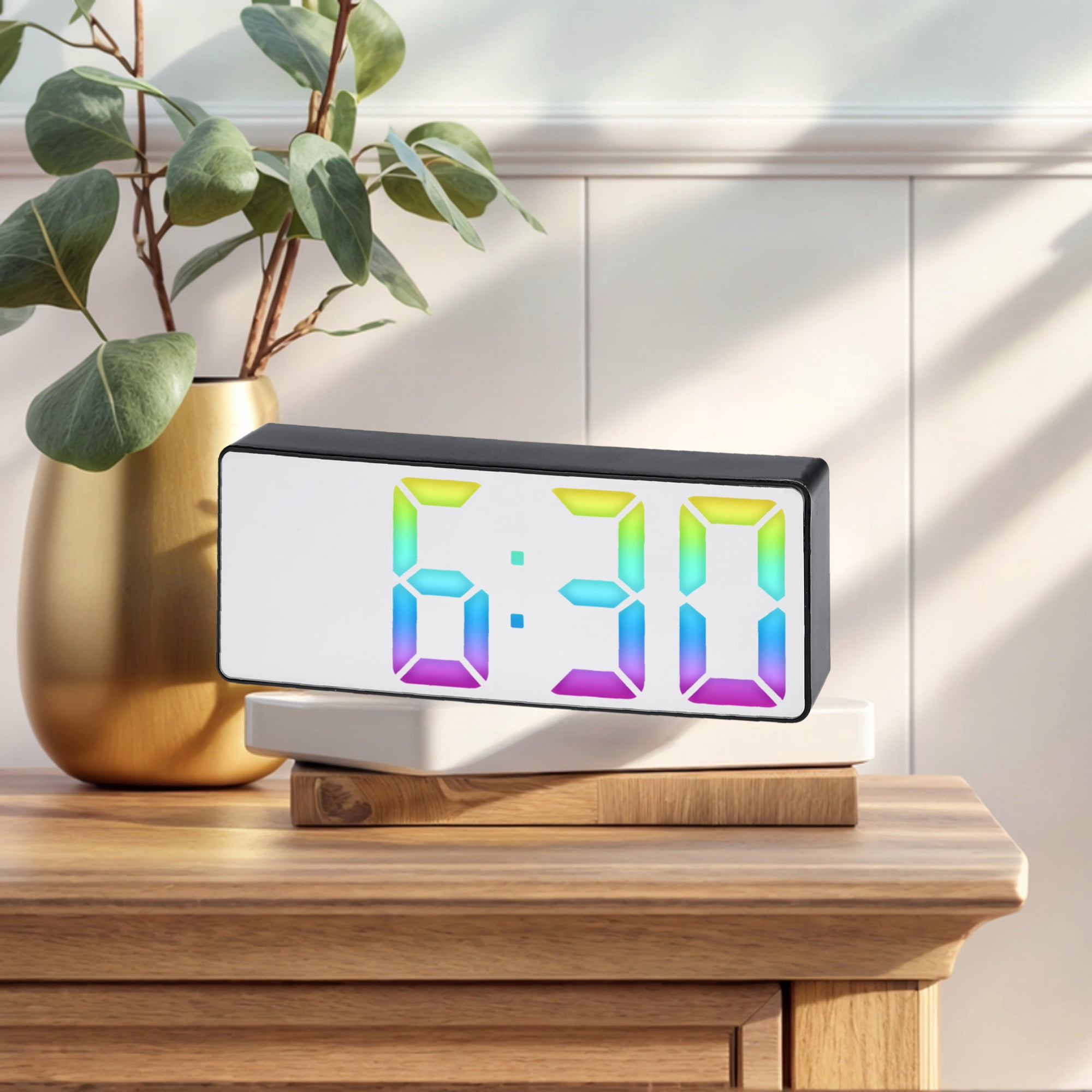 Unique Bargains 2 Pcs Alarm Clock Big Numbers Display Temperature Black Mirror/Black