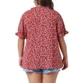 thumbnail image 4 of DARING DIVA Women's Plus Floral V Neck Ruffle Puff Short Sleeve Blouse 1X Red, 4 of 6