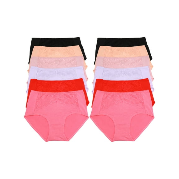 Angelina Women's Cotton Mid-Rise Brief Panties with Flower Lace (12-Pack)