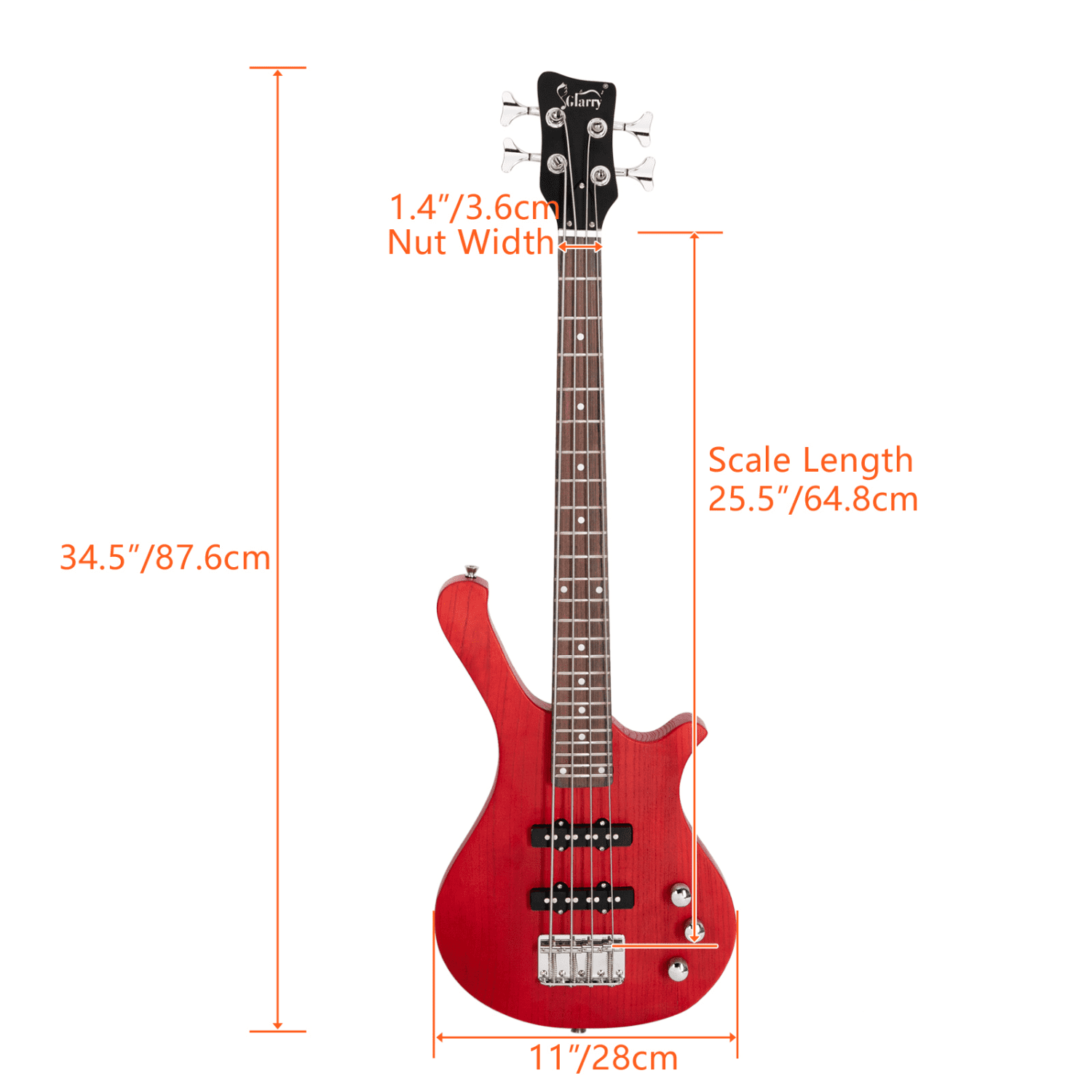 Hassch 4 String Electric Bass Guitar, 36 inch Right Handed Bass Kit with Bag, Cable, Strap, Plectrums and Wrench Tool, Red