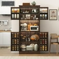 thumbnail image 2 of 72" Tall Farmhouse Kitchen Pantry Cabinet with 10 Side Shelves and LED Light & Power Outlet, 5 Layers Pantry Storage Cabinet with Barn Doors&Load-Bearing Steel Pipe for Dining Room,Living Room,White, 2 of 10