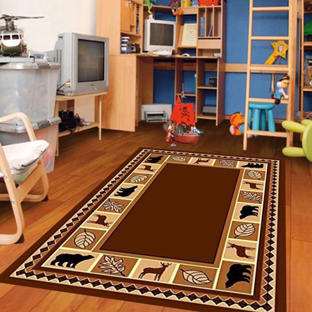 Wildlife Bear Moose Rustic Lodge Cabin Carpet Area Rug Brown 3 6