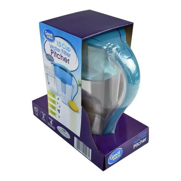 Great Value Water Filter Pitcher 10 Cup Series, Blue Color, BPA-Free Plastic Water Pitcher, Brita Filter Compatible