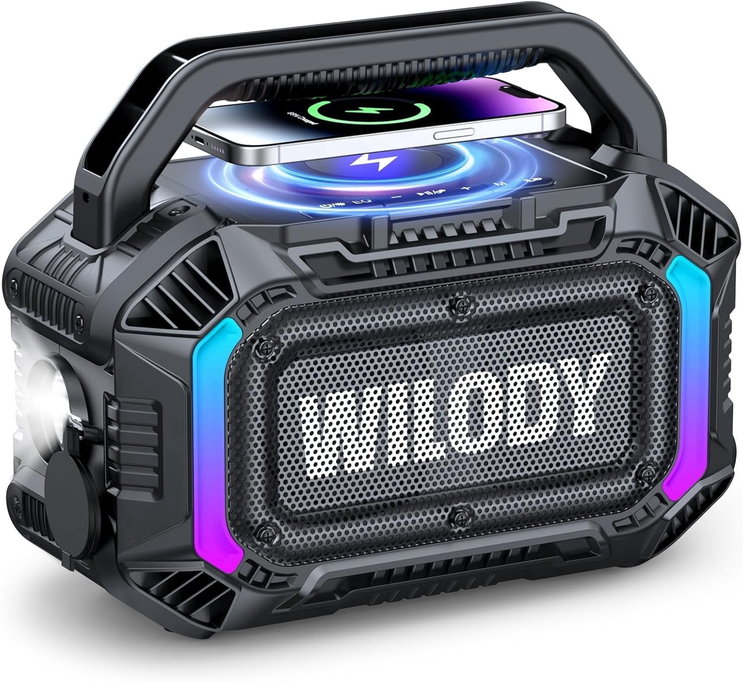 Bluetooth Speaker Wireless, 100W Loud Outdoor Speaker with Deep Bass, IPX7 Waterproof Floatable, 20H Playtime, Wireless Charging, TWS Pairing, RGB Light, Portable Speaker for Work, Garage, Travel - B