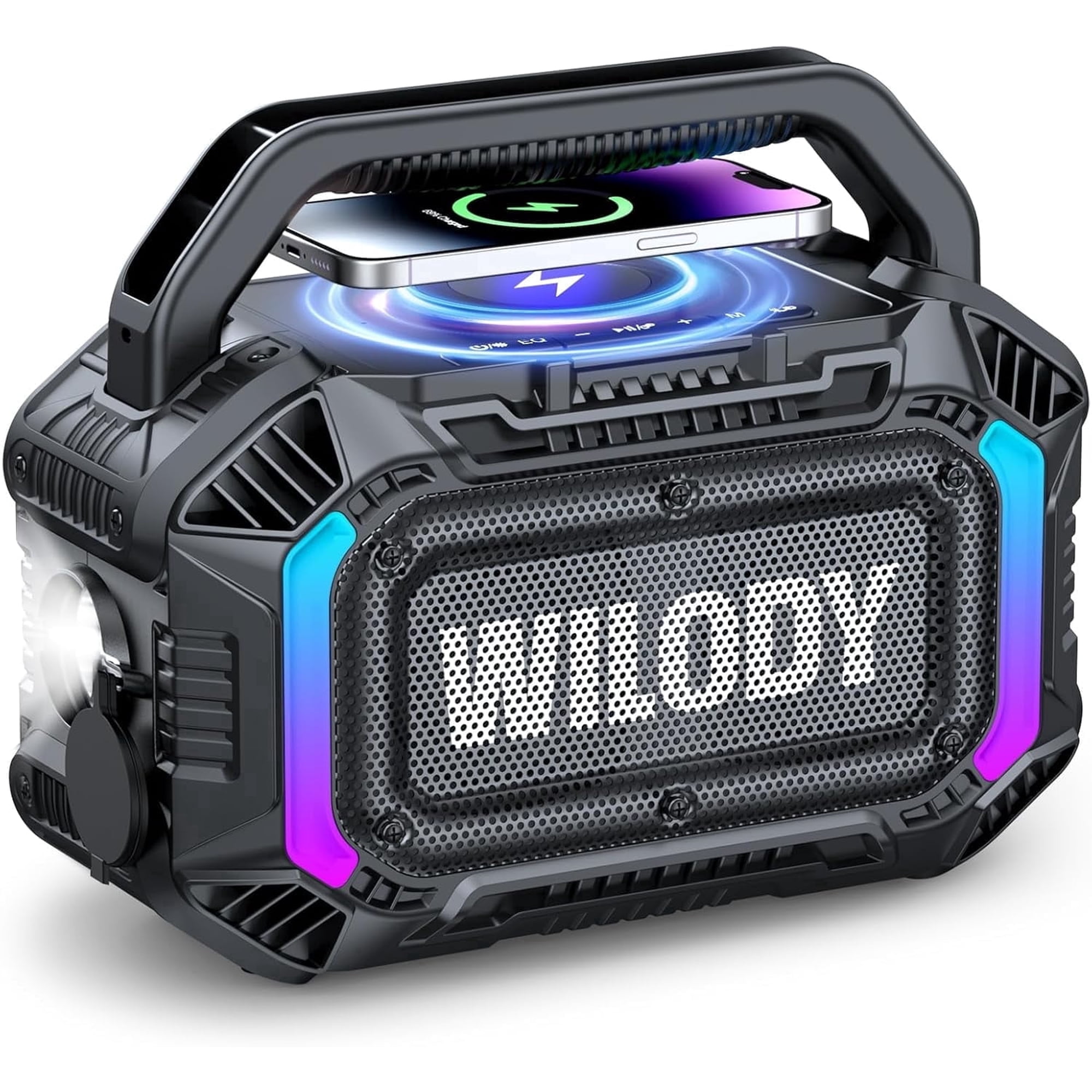 Bluetooth Speaker Wireless, 100W Loud Outdoor Speaker with Deep Bass, IPX7 Waterproof Floatable, 20H Playtime, Wireless Charging, TWS Pairing, RGB Light, Portable Speaker for Work, Garage, Travel - B