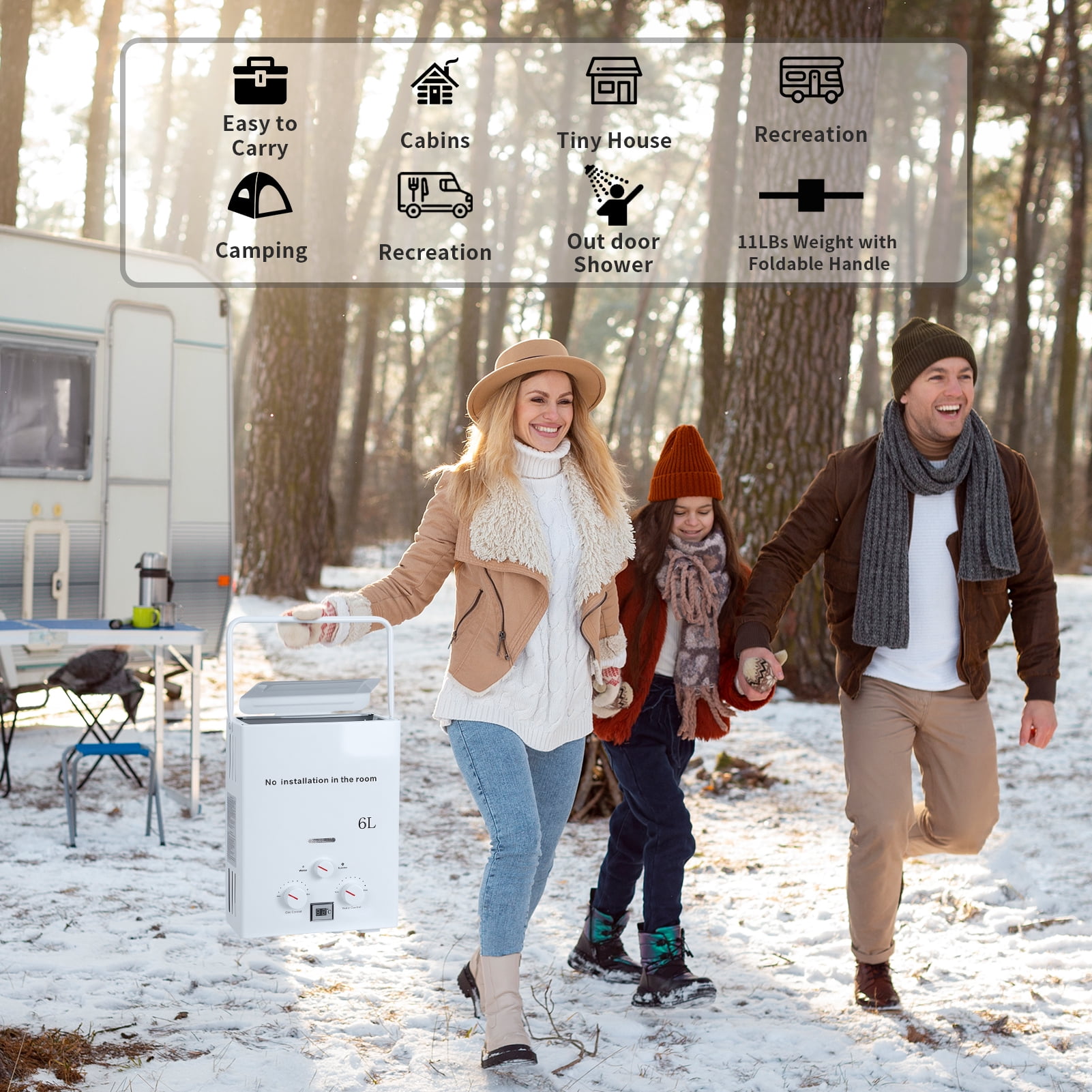 Thehsnt Portable Water Heaters, 6L Tankless Water Heaters, Liquefying Gas Outdoor Digital Display Water Heaters for Camping, RV, Boat, Cabins