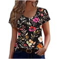 thumbnail image 2 of Maqroz Womens Pleated T Shirts Round Neck Short Sleeve Button Down Floral Printed Summer Tops Casual Loose Fit Blouses 2026 Black L, 2 of 5