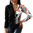 thumbnail image 4 of CEHVOM Chemises à Manches Longues pour Femmes, Boutonnées, Col en V, Graphique Floral, Couleur Contrastée, Blouses d'Automne, 4 of 8