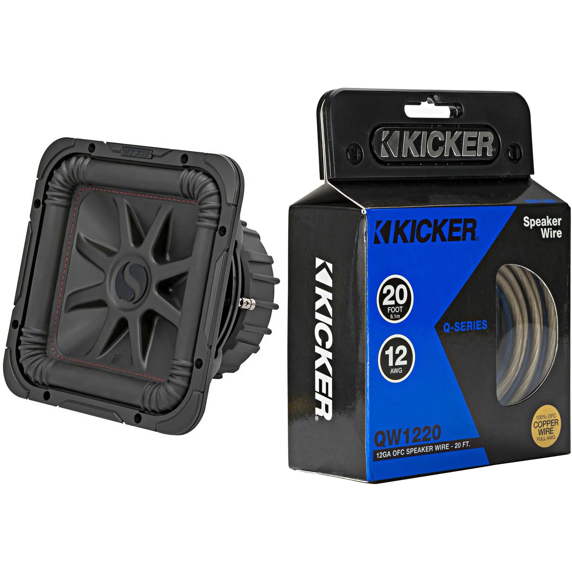 Kicker 45L7R104 L7R 10-Inch (25cm) Subwoofer, Dual Voice Coil, 4-Ohm & 46QW1220 12AWG 20ft Speaker Wire