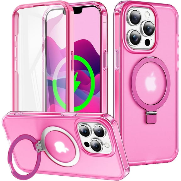 MYKOMI Phone Case iPhone 16 Pro Max Case Built-in Screen Protector Compatible with MagSafe, Ring Stand Shockproof Translucent Matte Hard Back Soft Silicone Bumper Case for iPhone 16 Pro Max