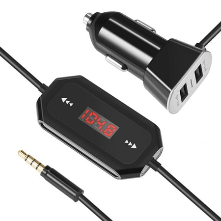 FM Transmitter for Car with 3.5mm Audio Plug and USB Car Charger Universal Car Kit Audio Adapter Wireless FM Transmission for iPhone iPod iPad Android Smartphone Tablet PC Desktop MP3 MP4 Audio