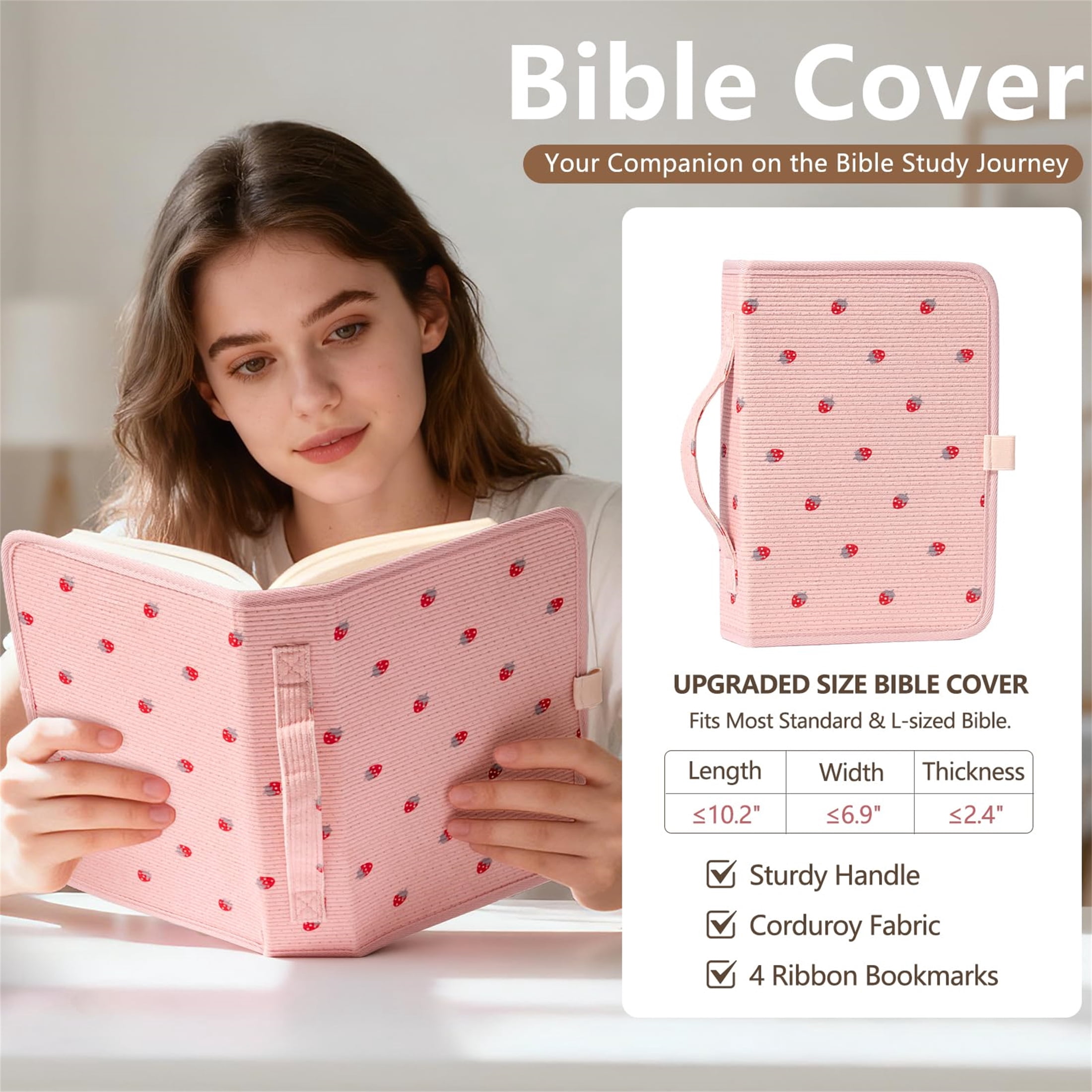 Bible Cover Case with Bible Study Supplies Journaling Kit, Bible Study Tool w/Pastel Highlighter Pen, Pencil Case Notebook Annotation Kit Accessories Set, Christian Gifts for Women (Pink)