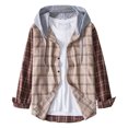 thumbnail image 1 of Camisas De Mezclilla Para Hombre Camisa informal con estampado a cuadros de otoño e invierno para hombre, blusa con cuello encapuchado de manga larga (Khaki, L), 1 of 7