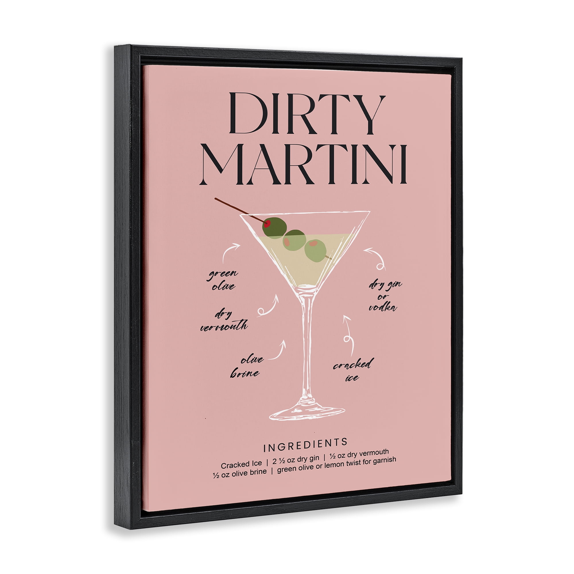Stupell Industries Dirty Martini Pink Recipe Black Framed Floater Canvas Wall Art, design by Lettered and Lined